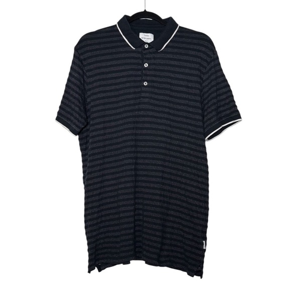 Peter Werth Striped Polo Shirt Navy Blue and White Size Large Preppy Summer - Picture 1 of 8